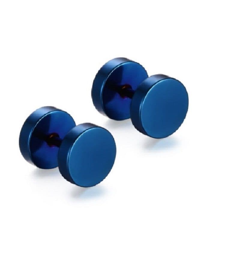Aros Barbell Punk Black Rock Hombre Mujer Moda Juvenil 8mm Azul