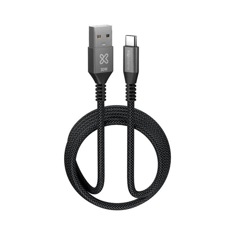 Klip Xtreme Cable Trenzado USB-A USB-C PowerGo 050 30W 1.8m Negro