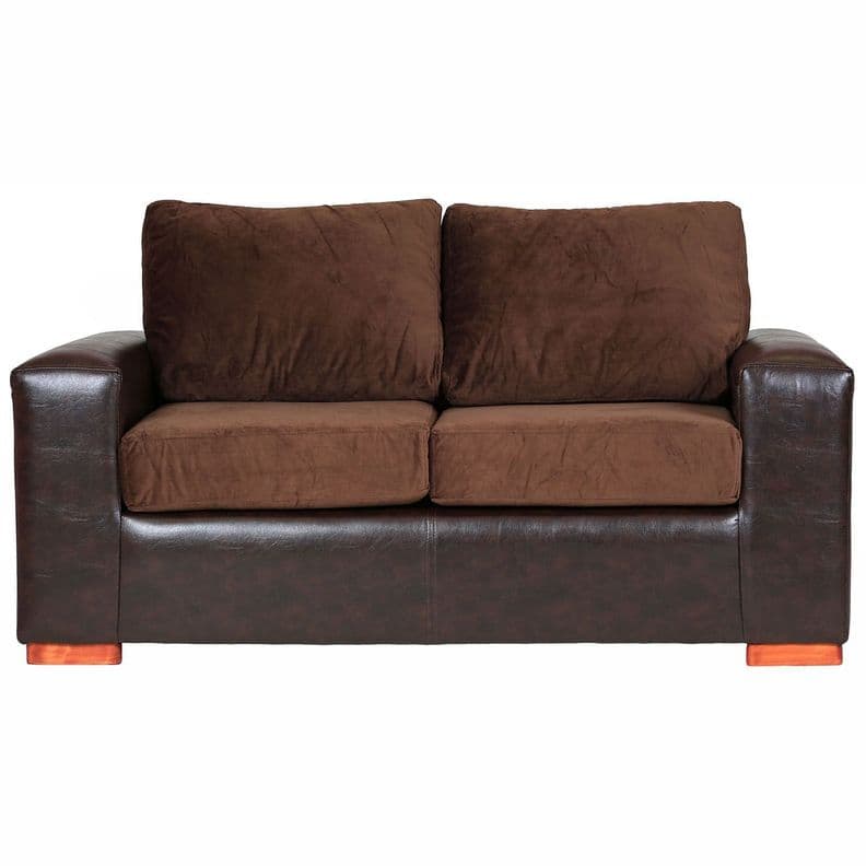 Sofa Infinity 2 Cuerpos - Cuero Sintetico y Tela Felpa Cafe Oscuro
