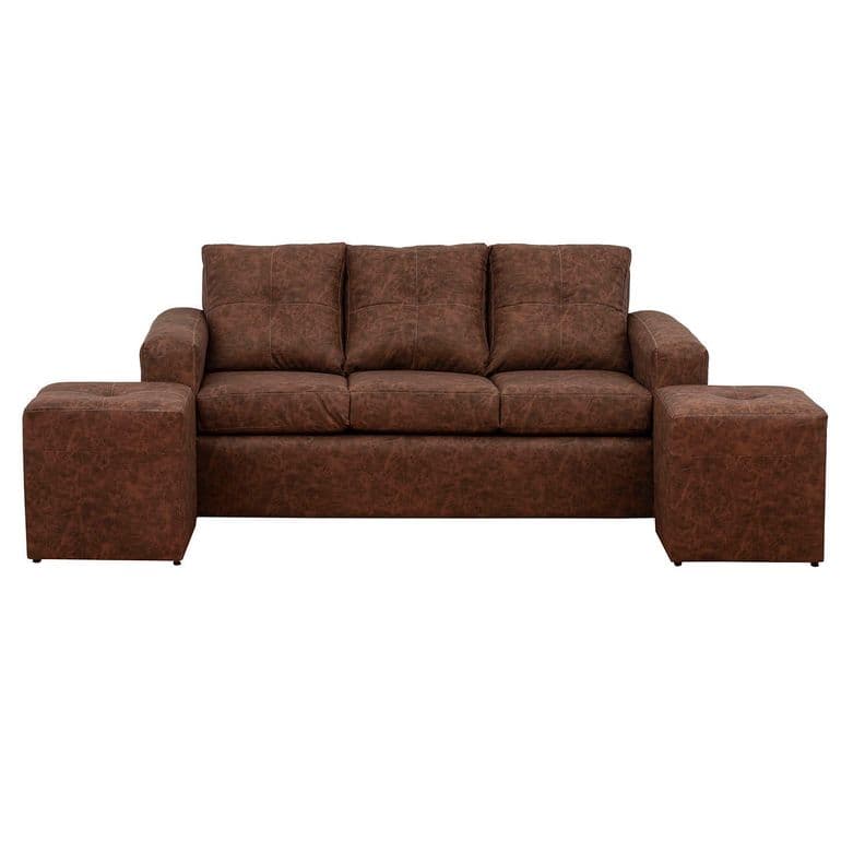 Living Emilia 3 Cuerpos Y 2 Poufs - Cuero Sintetico Auris Cafe