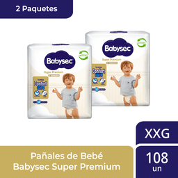 2 Paquetes Panales de Bebe Babysec Super Premium 108 un XXG Blanco