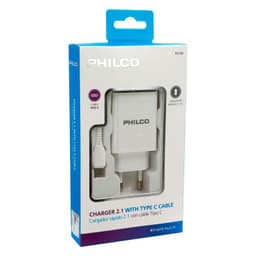 CARGADOR CELULAR 2.1 DOBLE USB /CABLE TIPO C BLANCO, PHILCO COLOR BLANCO