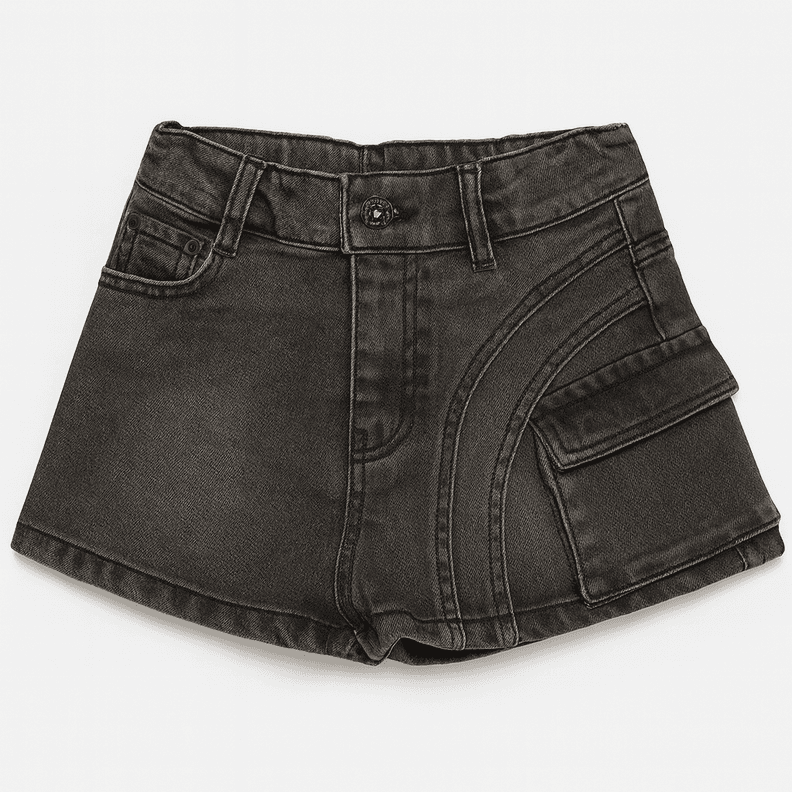 Falda Short Mezclilla Nina Cargo Juvenil Negro 12