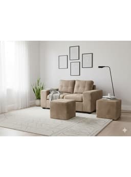 Sofa 2 cuerpos + 2 Pouf Lucca Felpa Beige
