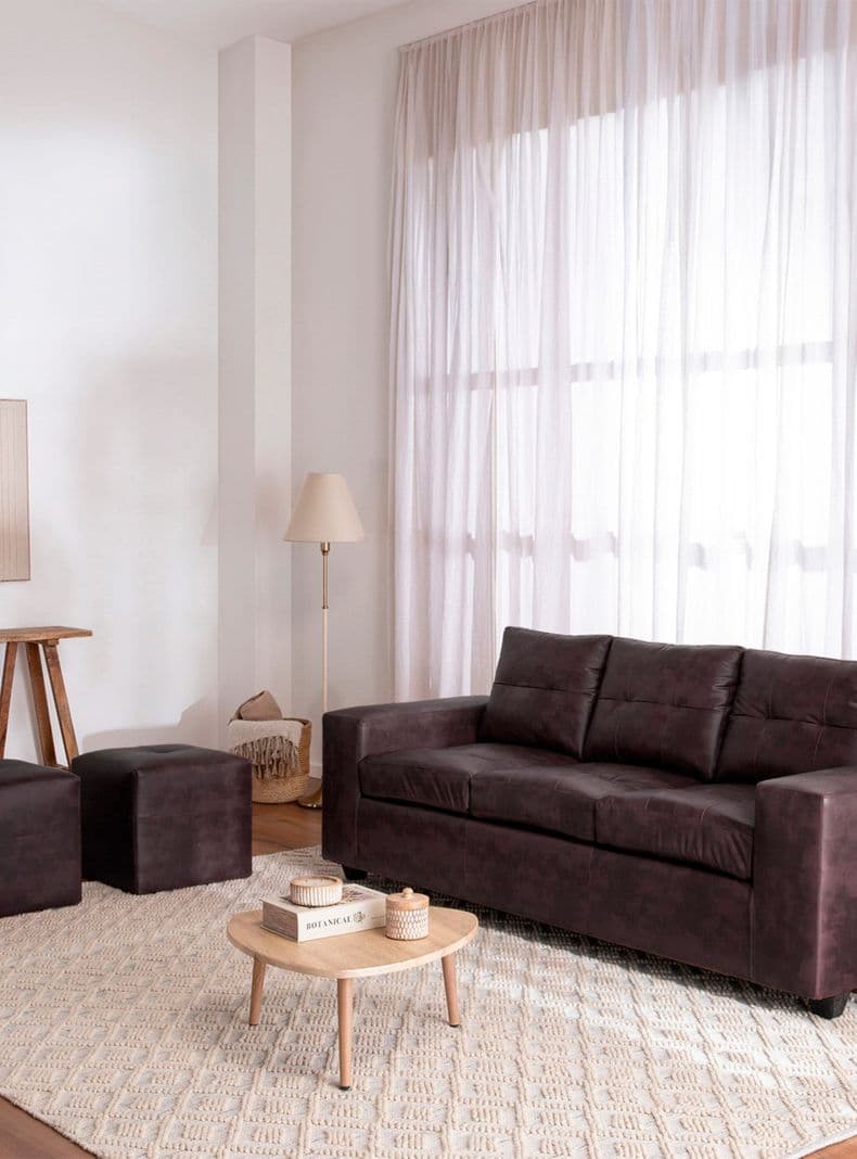 Sofa 3 cuerpos + 2 Pouf Lucca PU Cafe Oscuro