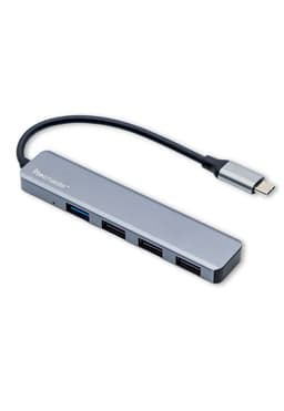 Hub USB-C 3.0 High Speed 5 Gbps Aluminium Flat 4 Puertos USB Gris