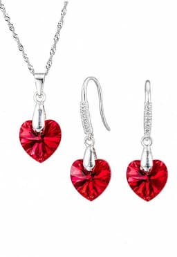 Conjunto Romance Plata 925 Cristal Swarovski Siam Plateado
