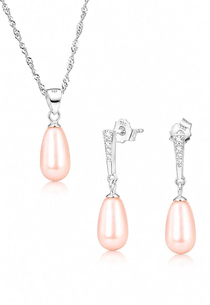 Conjunto Plata 925 Marsella PerlaS Swarovski Peach Plateado