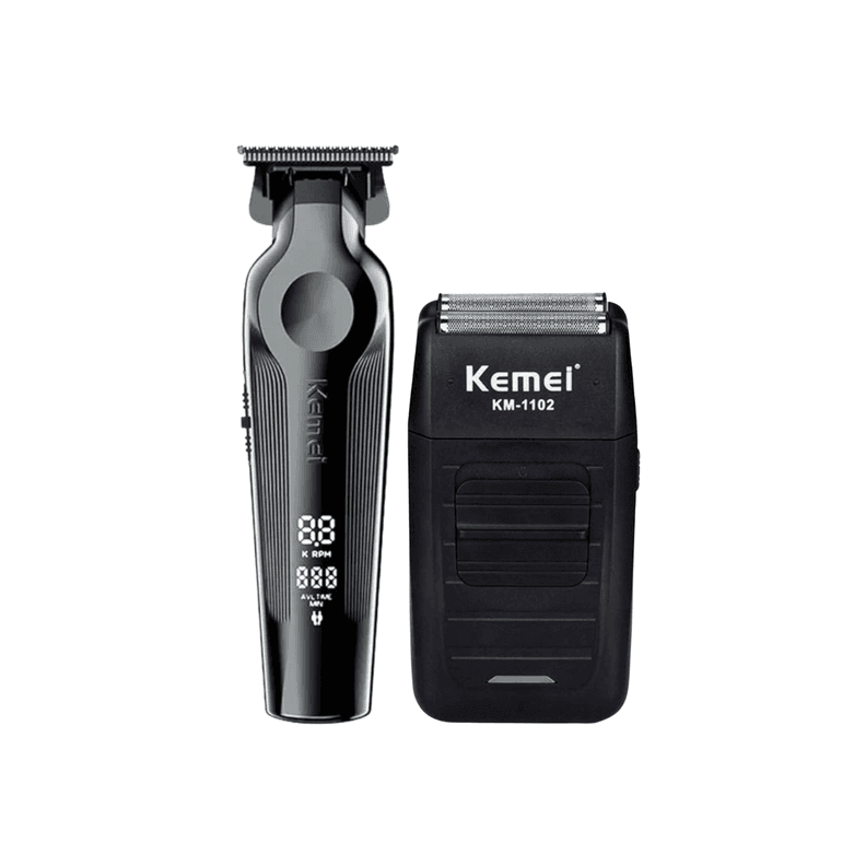 Combo Patillera Trimmer Kemei 264 Shever Kemei 1102 Color Negro