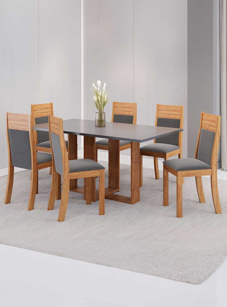Juego de Comedor 6 sillas Toscana Gris 80 x 80 x 160 Miel