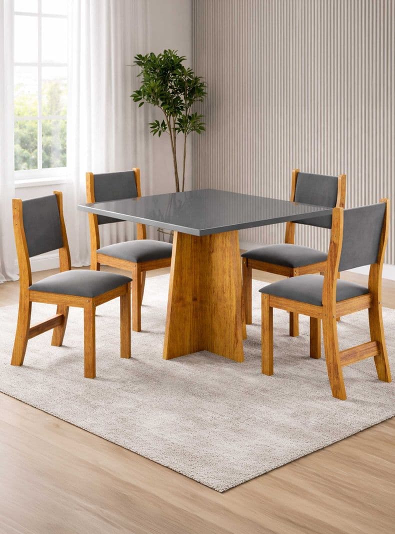 Juego de comedor 4 sillas Legado Gris 78 x 90 x 90 cm Miel