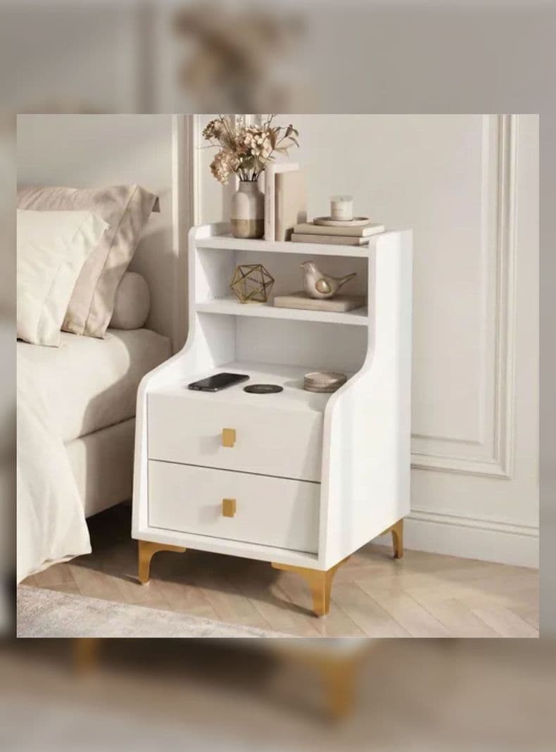 Velador 2 Niveles Con Cargador Inalambrico 40*34*68 Homer Blanco
