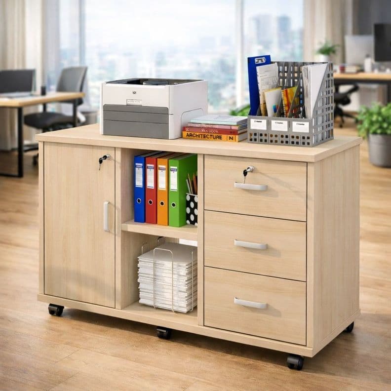 Mueble De Oficina Archivador Gabinete Con Llave Con Rueda Beige