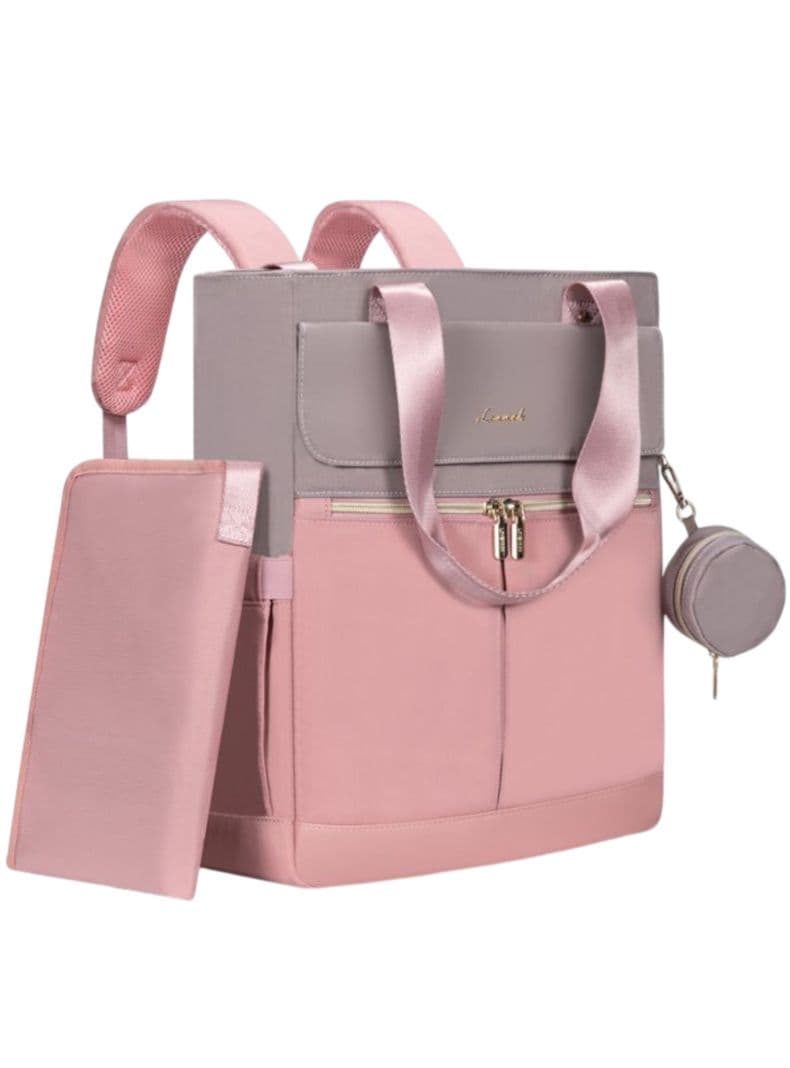 Bolso Maternal 2 en 1 Mochila y Bandolera con Cambiador Portatil Rosado