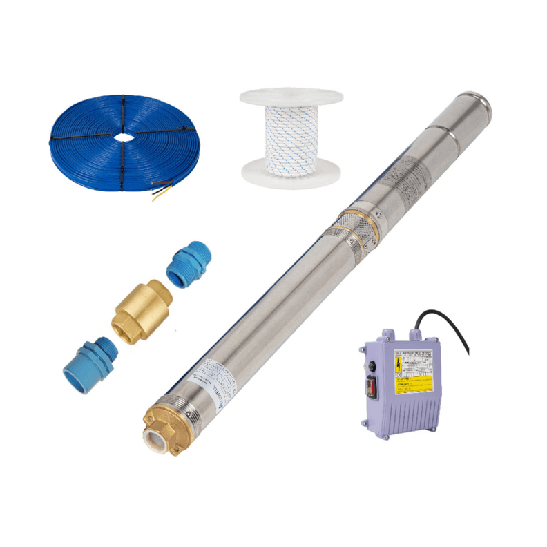 KIT BOMBA SUMERGIBLE POZO ALLWELL 4" 1.5 HP Q+ 4SDM4/14-1.1 + ACC DE INSTALACION Acero