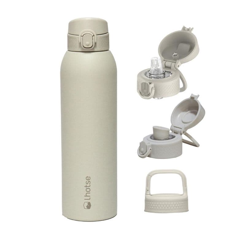Botella Termica Agua Acero Inox 3 Tapas HydroCore 1Lt Lhotse Beige