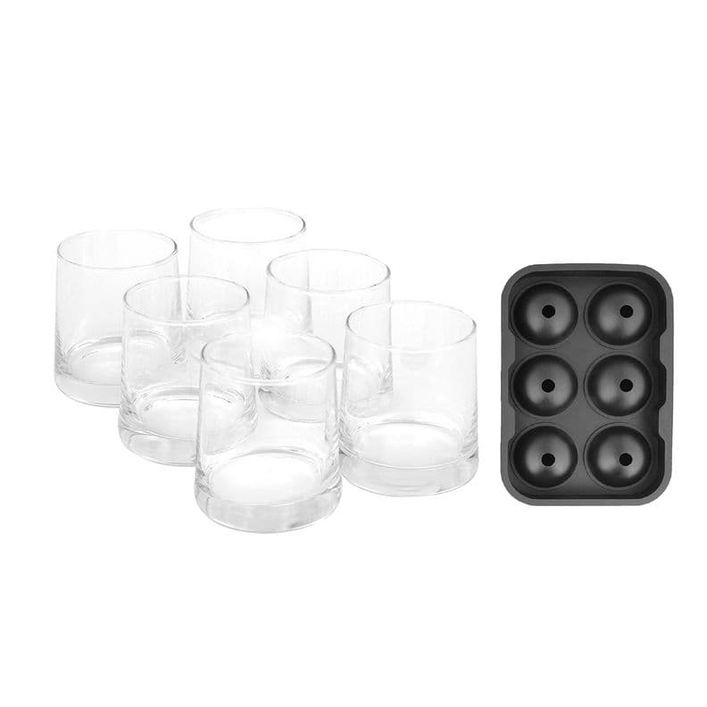 Pack 6 Vasos Whisky Kentucky + Cubeta Hielos Redondos Blanco