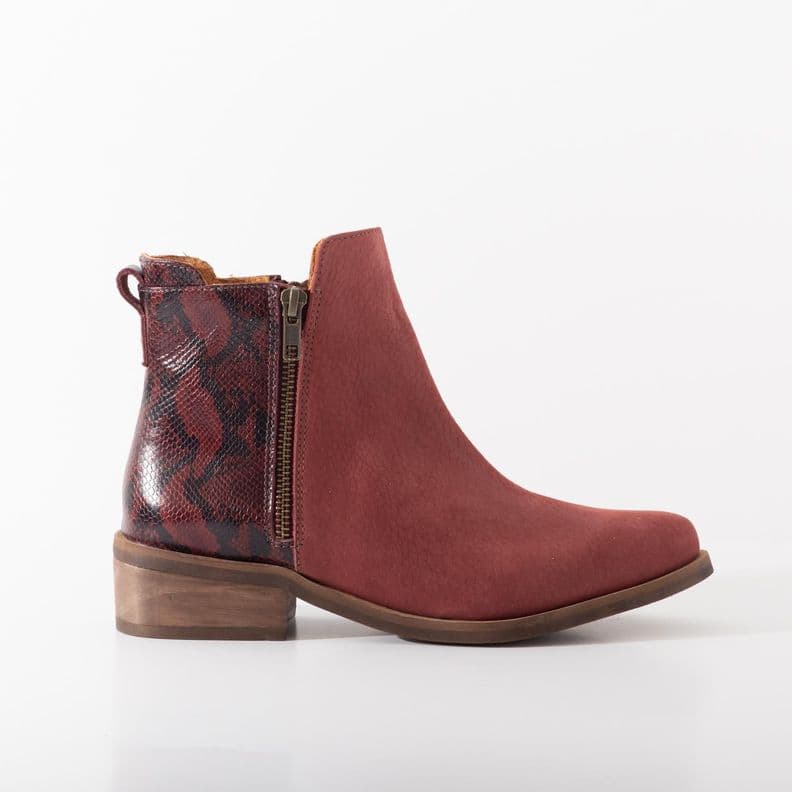 Botin Cuero Mujer Lena Burdeo Rojo 37