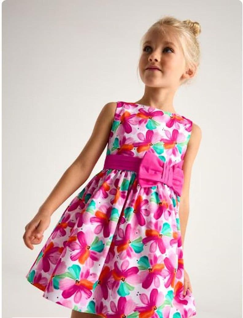 Vestido estampado lazo cintura nina Fucsia 4 anos