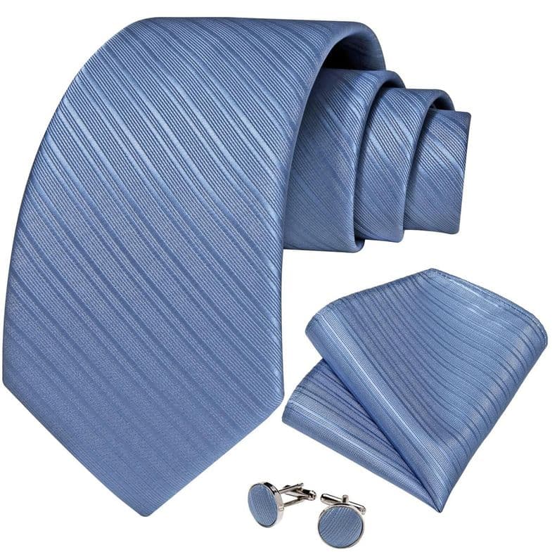 Corbata hombre Seda con pano y colleras Modelo Celeste Silver