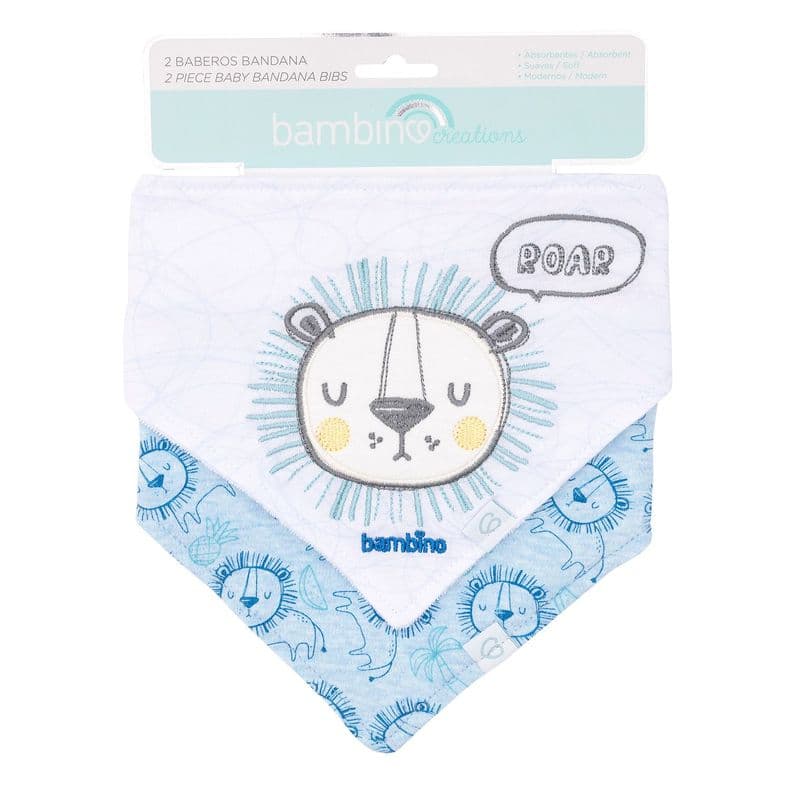 Set 2 Babero Bandana Blanco Leon Nino