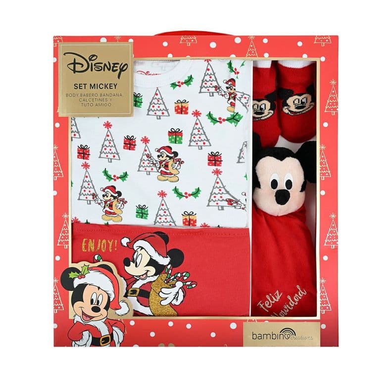 Set 4 Piezas Navidad Mickey Dulces Nino Rojo 1-2 Anos