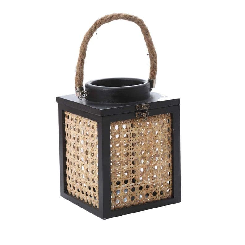 Farol rustico junco cuadrado 18 cm negro