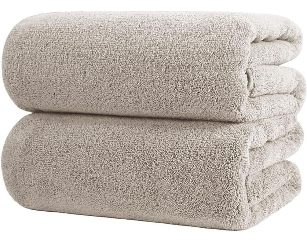 Set 2 Toallas Grande De Bano Toallon 100x140cm Microfibra Az Beige
