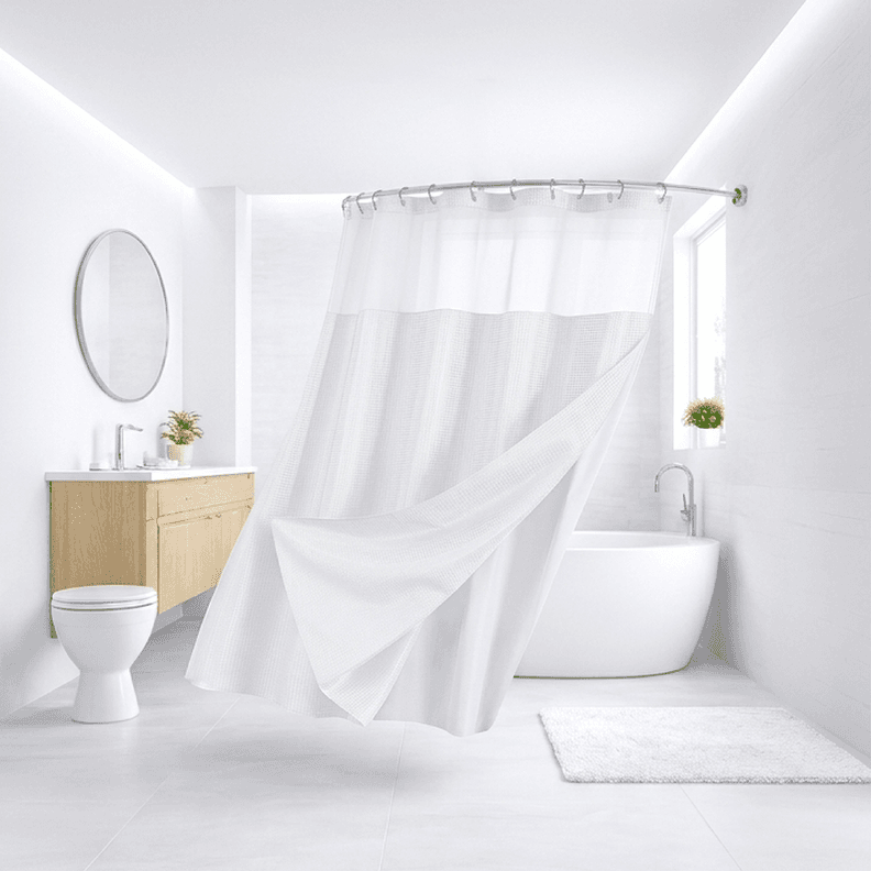 Cortina De Bano Diseno Impermeable + Forro Y 12 Ganchos Az Blanco 180 CM