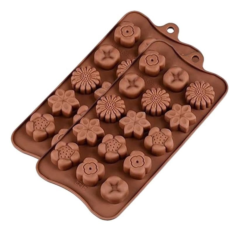 X2 Moldes De Chocolate Moldes Chocolate Silicona 5 Flores N1 Marron Cafe