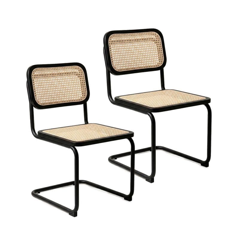 Pack 2 Sillas Para Comedor Cocina Ratan Madera Moderna Respaldo Breuer Negras Negro