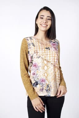Polera printer flores mostaza M