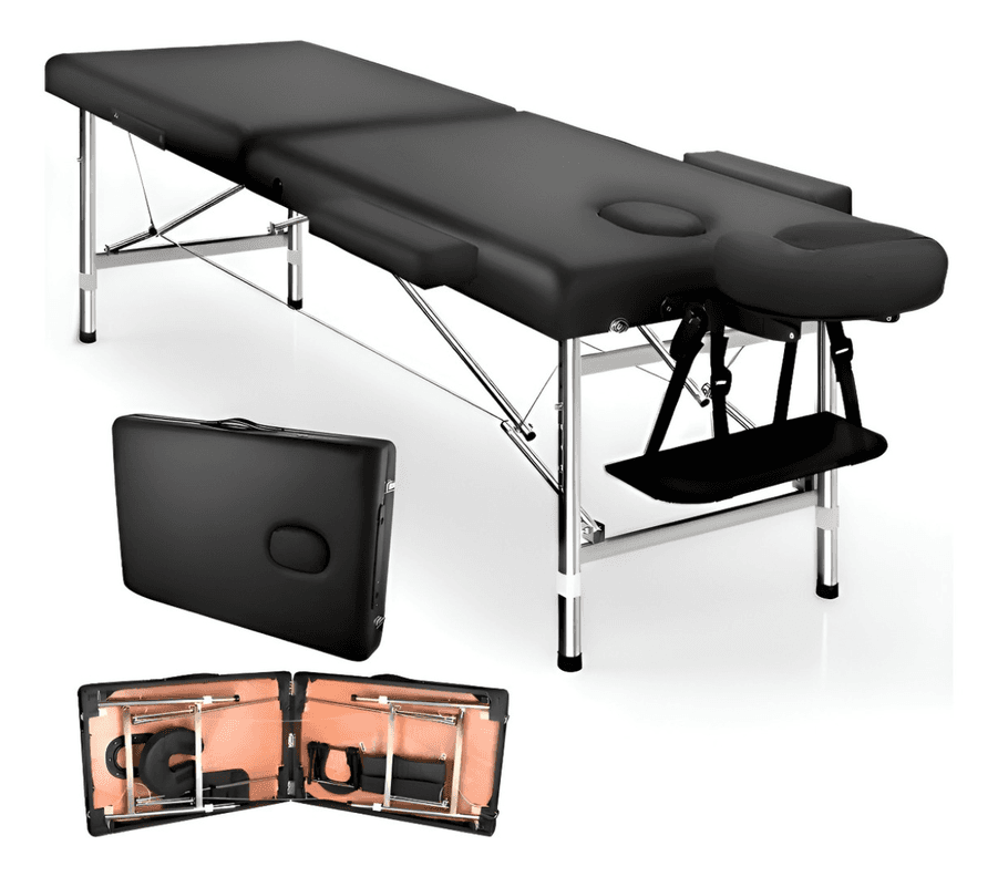 Cama Masajes Estetica 200kg Altura Ajustable Plegable Negro