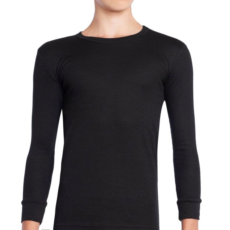 Camiseta Termica Manga Larga Cuello Polo Algodon Tejido Panal Juvenil Negro 10