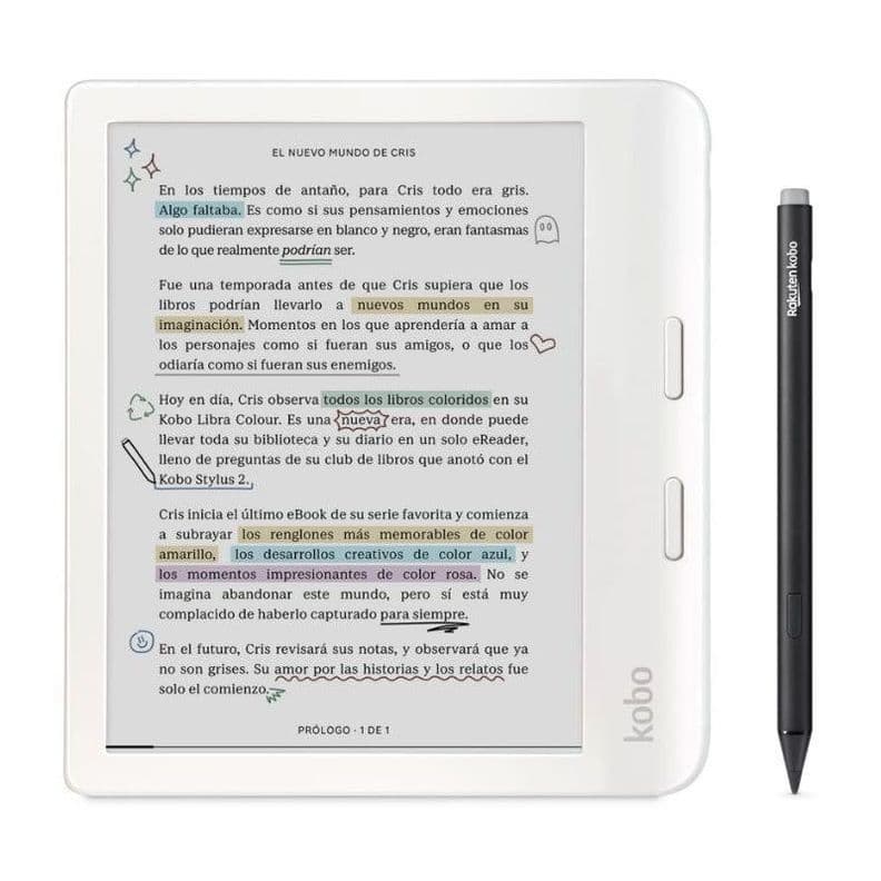 Lector E Reader Kobo Libra Colour Blanco con Lapiz Stylus 2 Negro