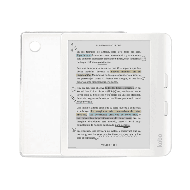 Lector e reader Kobo Libra Colour Blanco con Funda Clear Case Transparente