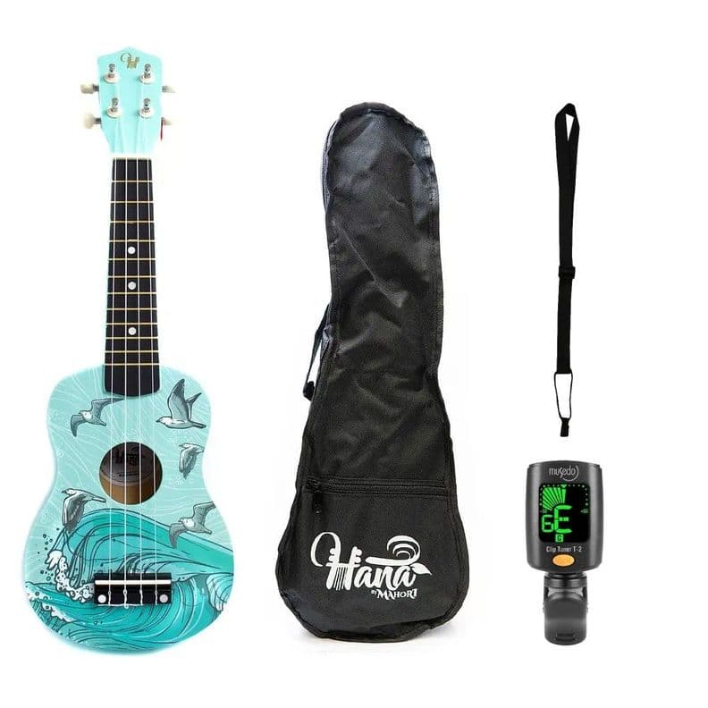 Pack Ukelele Soprano Hana Mar + Funda + Afinador + Correa Azul