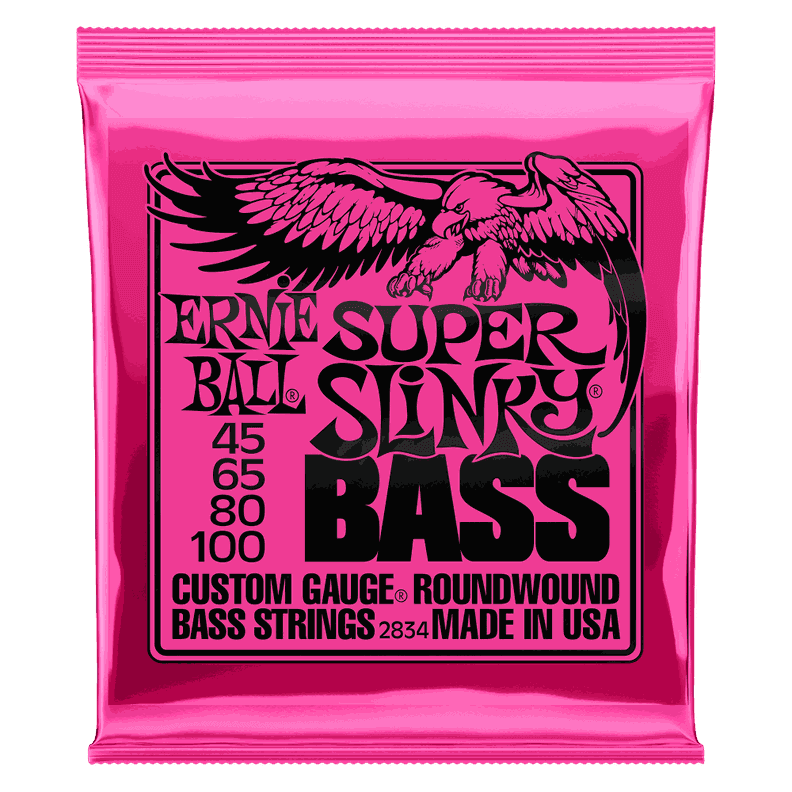 Cuerdas Bajo Electrico Super Slinky 45-100 Ernie Ball 2834 Plateado Metalico
