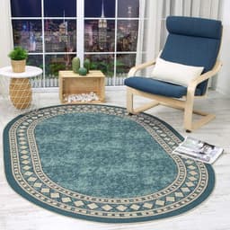 Alfombra Redonda Celeste 150x150 Cm Antideslizante Con Goma