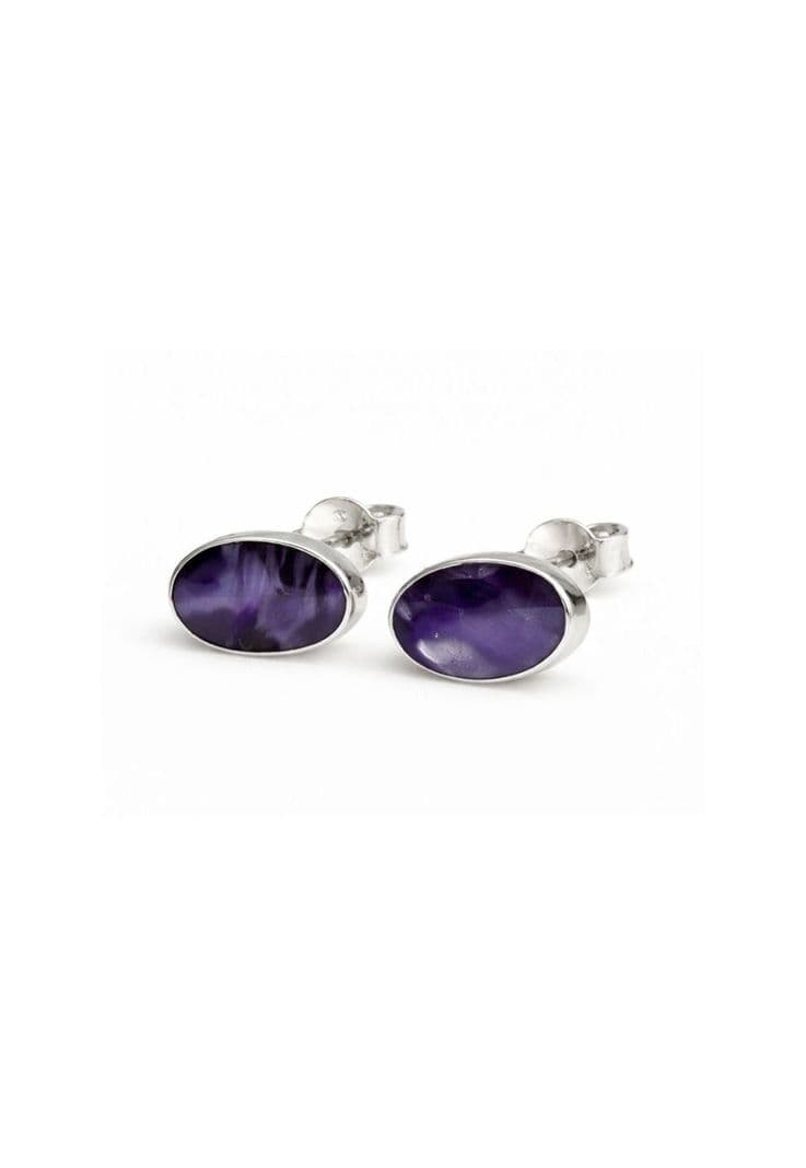 Aros Amatista Ovalado Plata 950 Mujer Elegantes Piedra Morado. Plateado 0