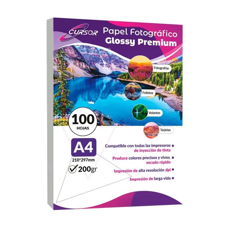 Papel Fotografico Glossy/brillante A4 200gr 100hjs Blanco