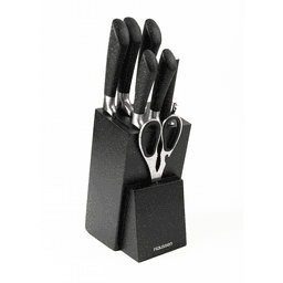 Taco Cuchillos Acero Con Tijera y Pelador Infini Set 8 Pcs Negro