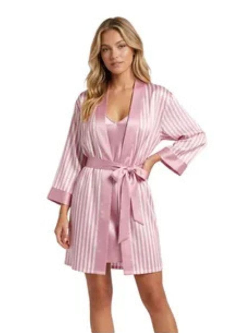 Conjunto Mujer Bata Y Camisa De Dormir Seda Saten Premium 188 Rosado M