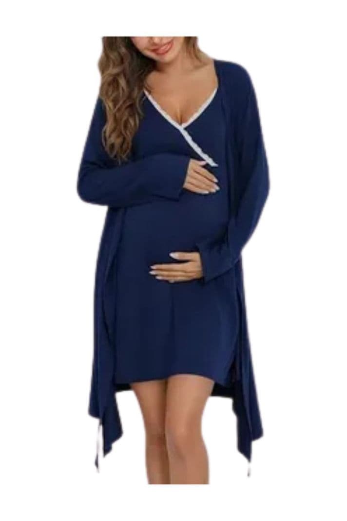 Conjunto Camisa Dormir Mas Bata Mujer. Calidad Premium 263 Azul M