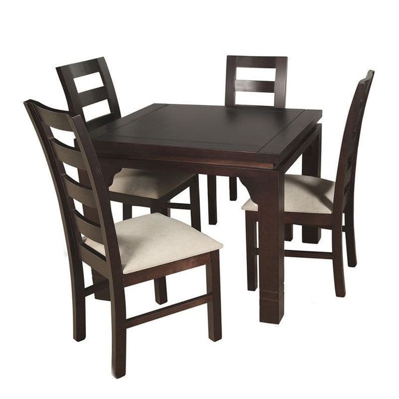JUEGO DE COMEDOR AMELIA CUADRADA 4 SILLAS MADERA COLOR CHOCOLATE TAPIZ BEIGE JASPEADO Cafe Oscuro