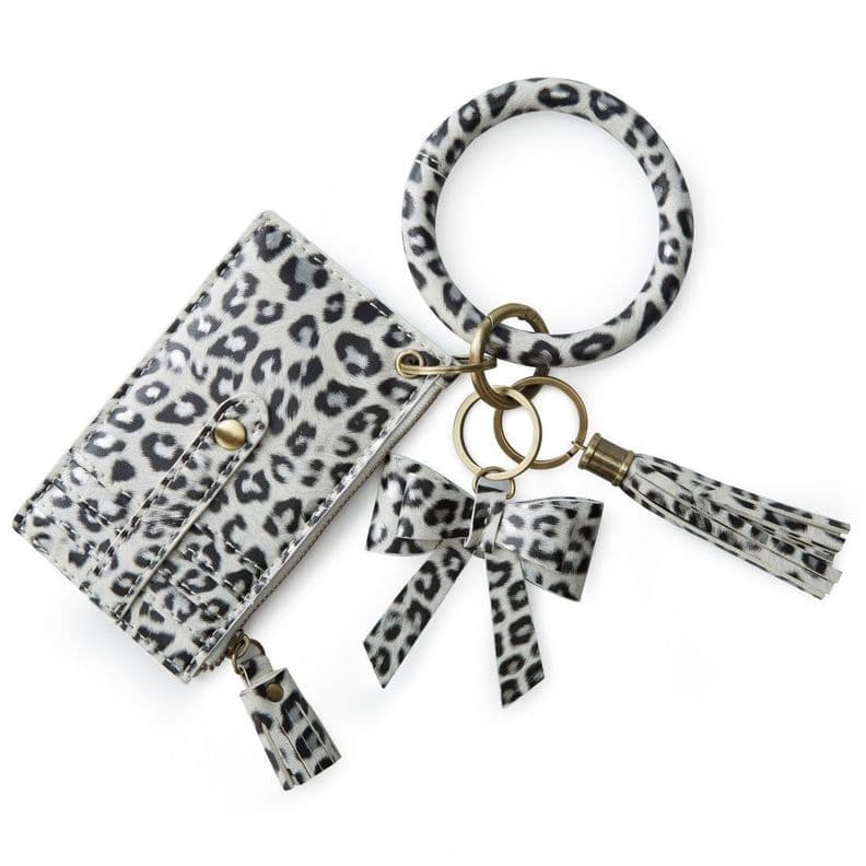 Ecosusi Llavero de pulsera con borla y lazo - leopardo blanco
