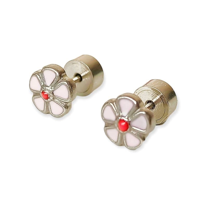 Aros Abridores a Presion Flor Hipoalergenica Pendientes Plata