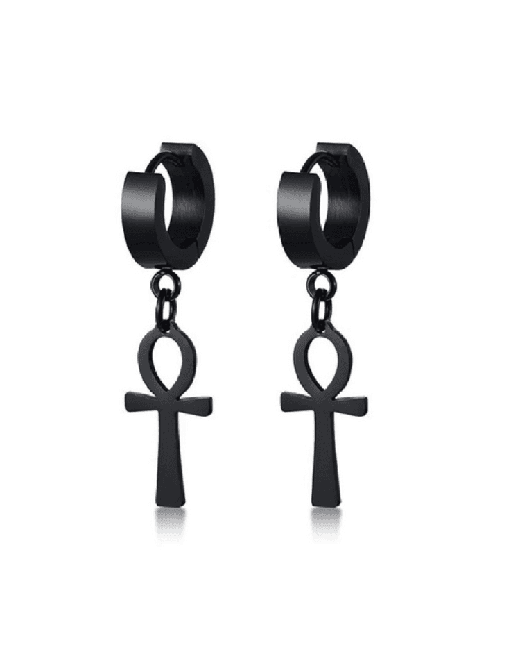 Aros Punk Black Ankh Cross Hombre Mujer Acero Cruz Negro