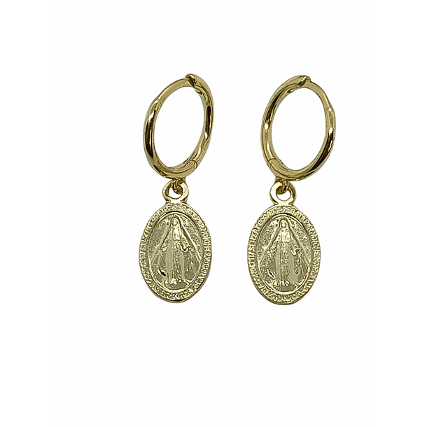 Aros Argollas Pequenas Virgen Maria Plata 925 Chapado En Oro Dorado
