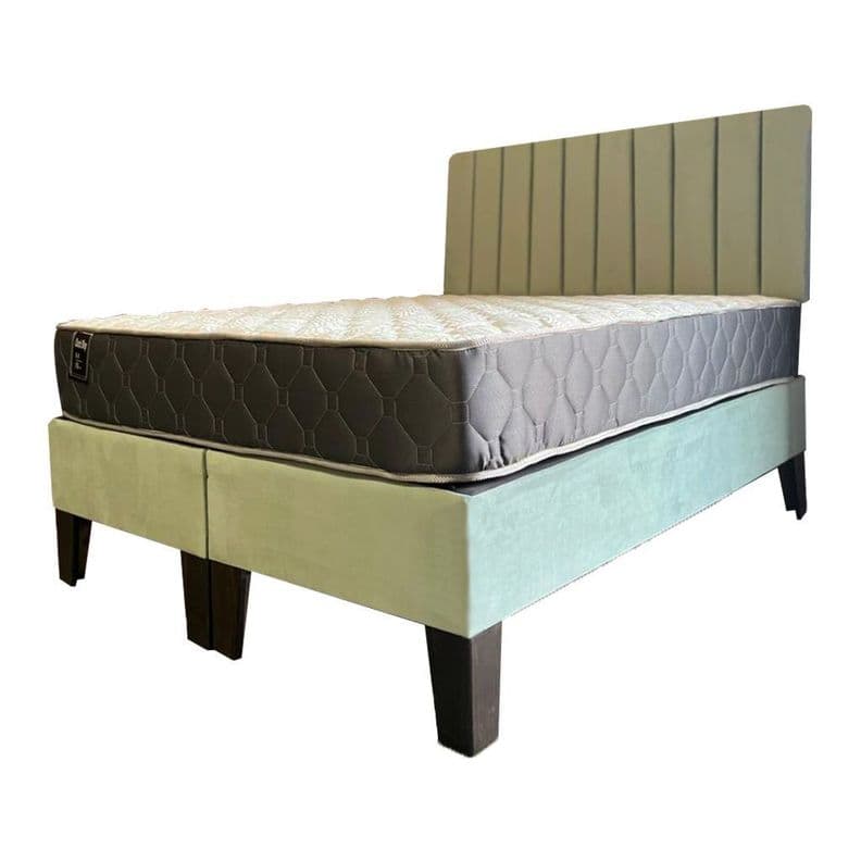 Cama Americana 2P + Colchon de resortes + Respaldo Verde Menta Tubular Pmadera